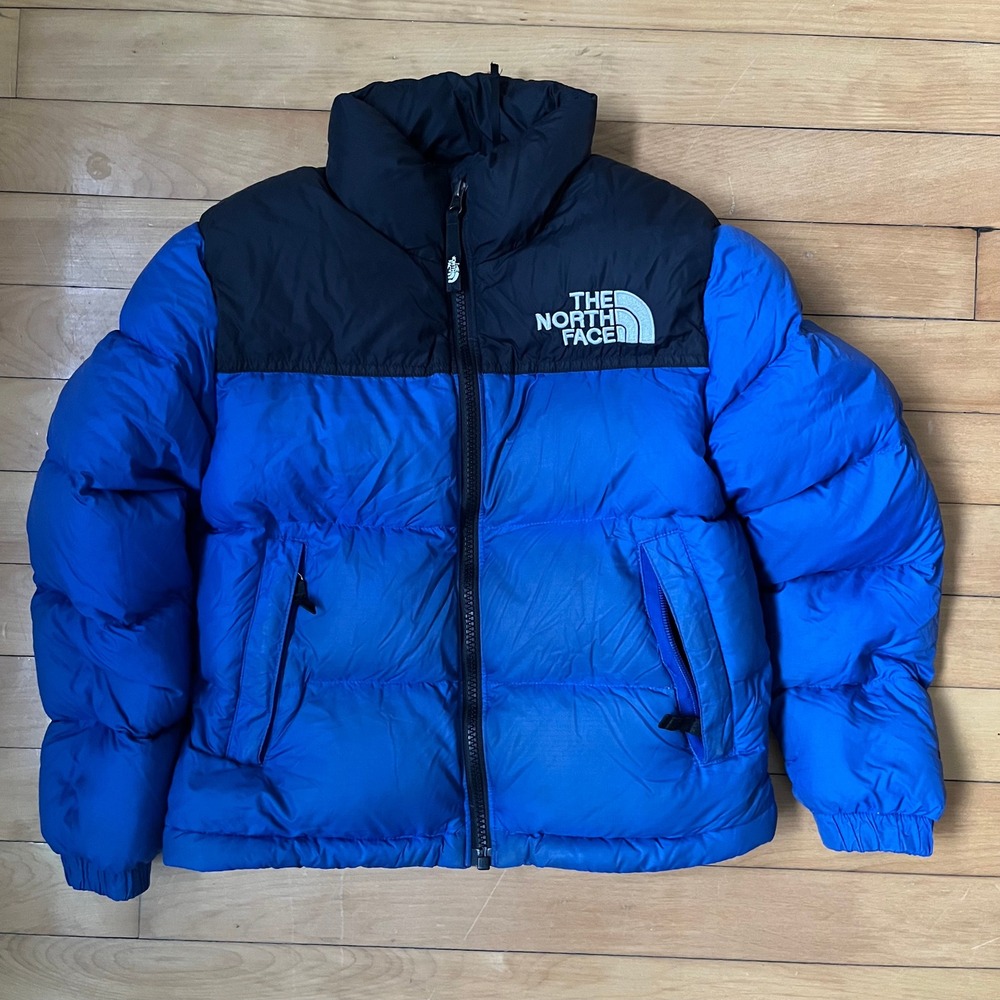 The North Face Youth Nuptse Down Puffer Jacket Blue Black Size Small 7/8